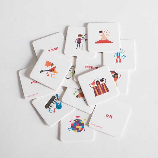 Music Genres Pack tiles arranged loosely in a pile on white background