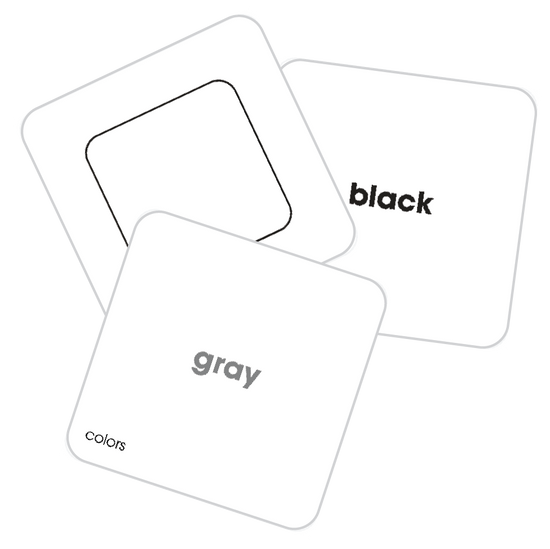 Three Color Pack tiles showing a white square and the words gray and black