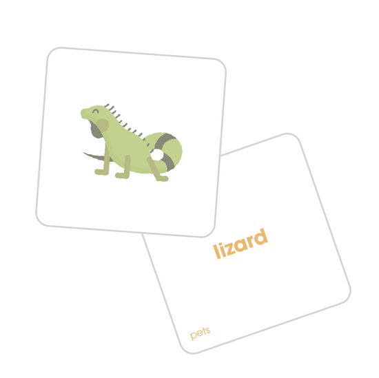 Two images of the lizard card, one with an image and one with the word lizard
