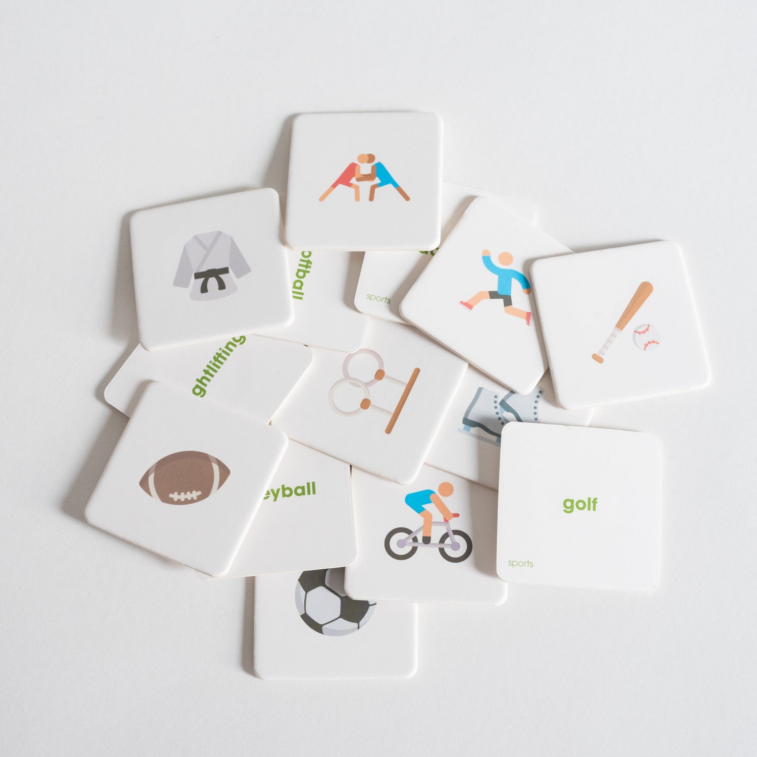 Sports Pack tiles arranged loosely in a pile on white background
